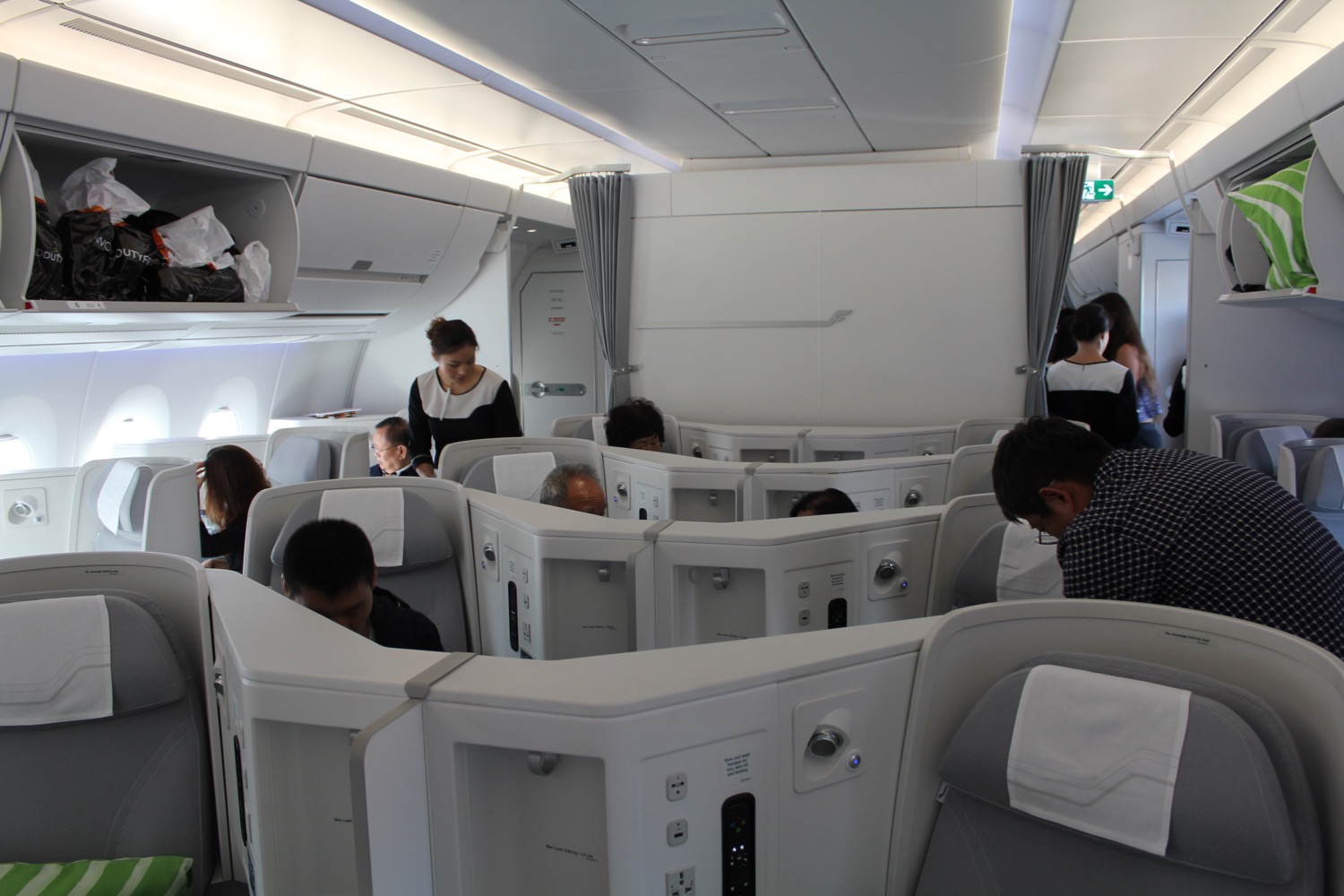 a group of people in an airplane