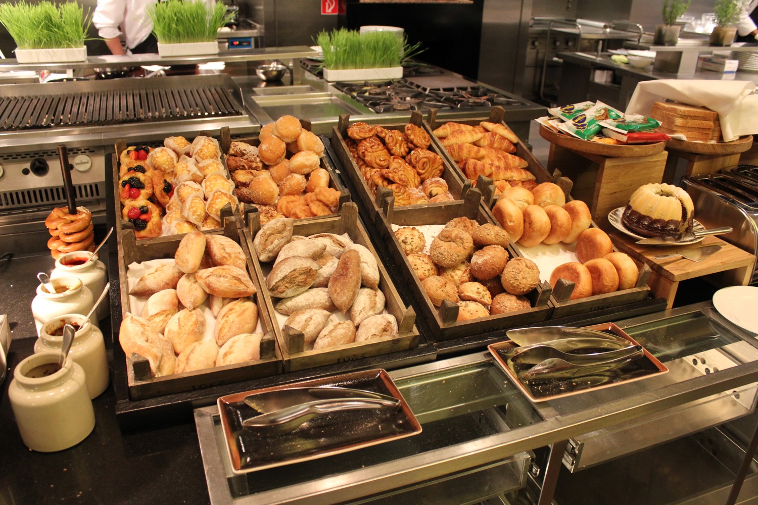 a variety of breads in a kitchen