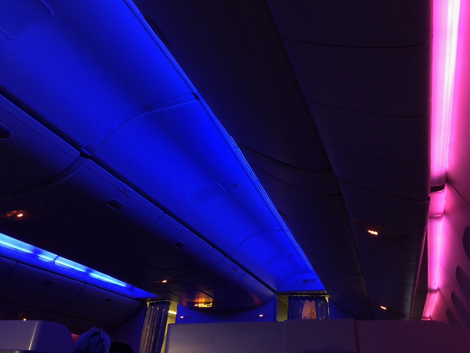 a blue light in an airplane