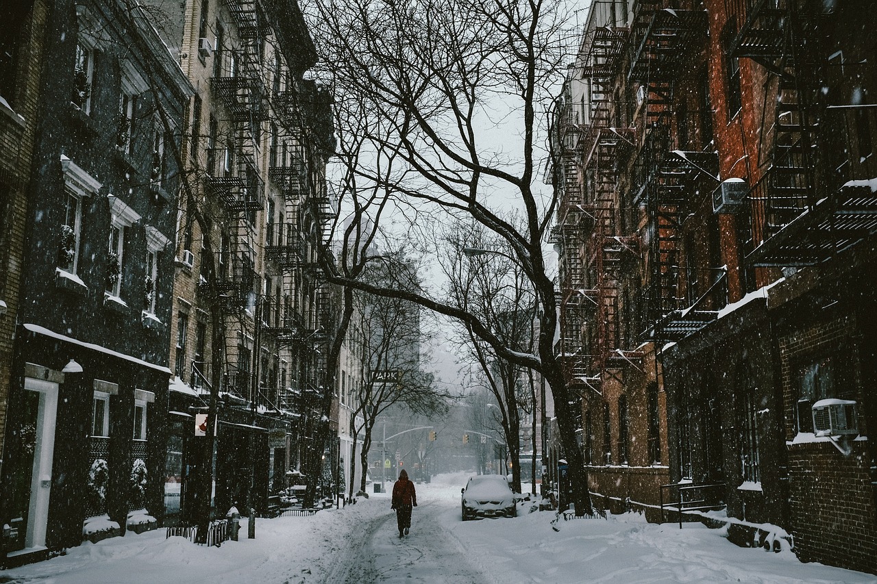 a person walking on a snowy street