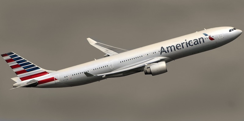 American A330 takes off with mostly infrequent flyers. 