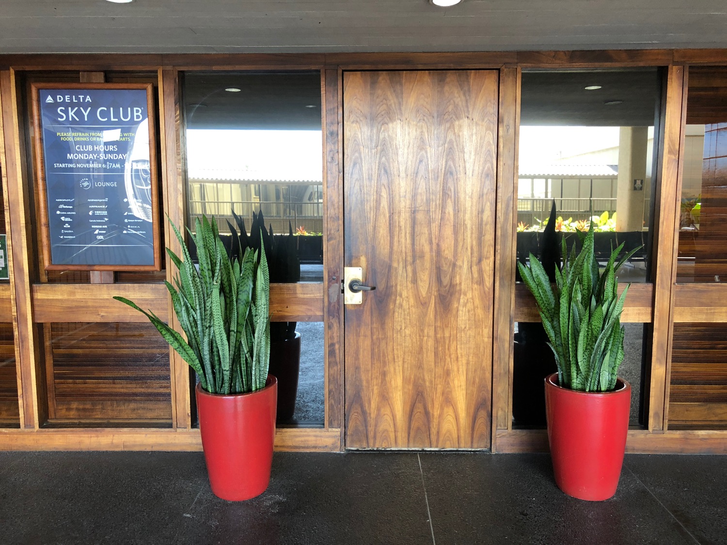 a two potted plants in front of a door