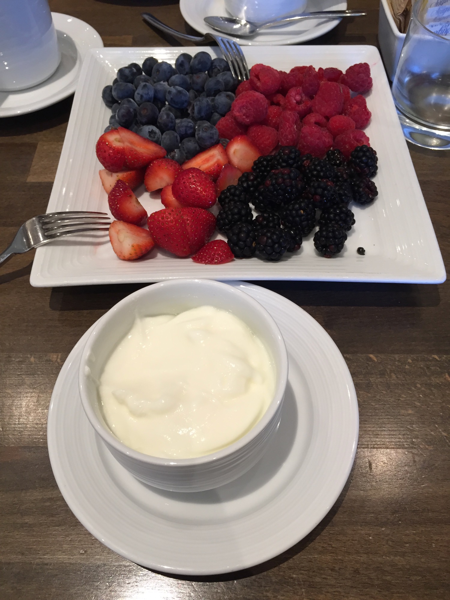 a plate of fruit and yogurt