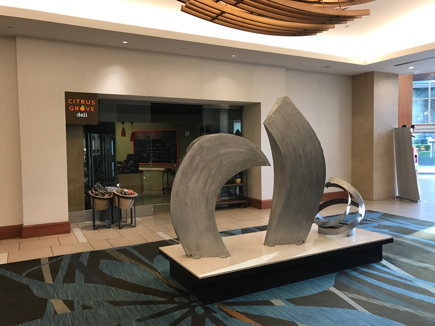 a sculpture in a lobby
