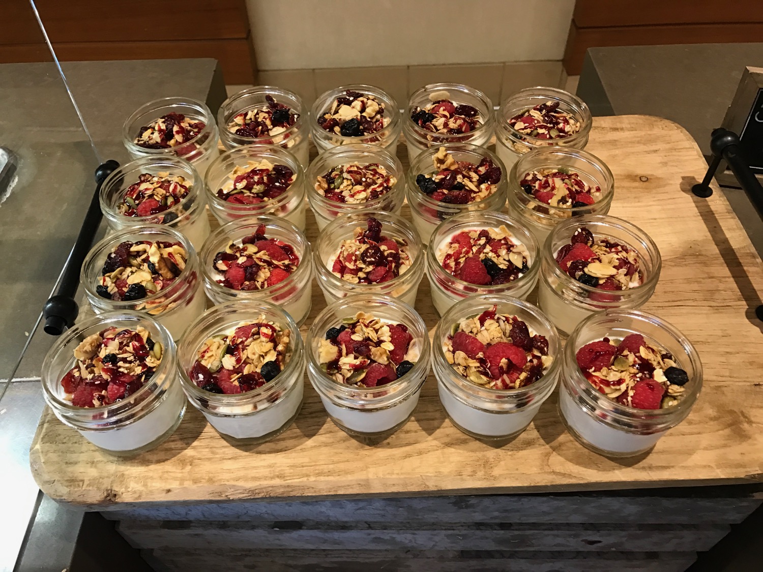 a group of jars of desserts