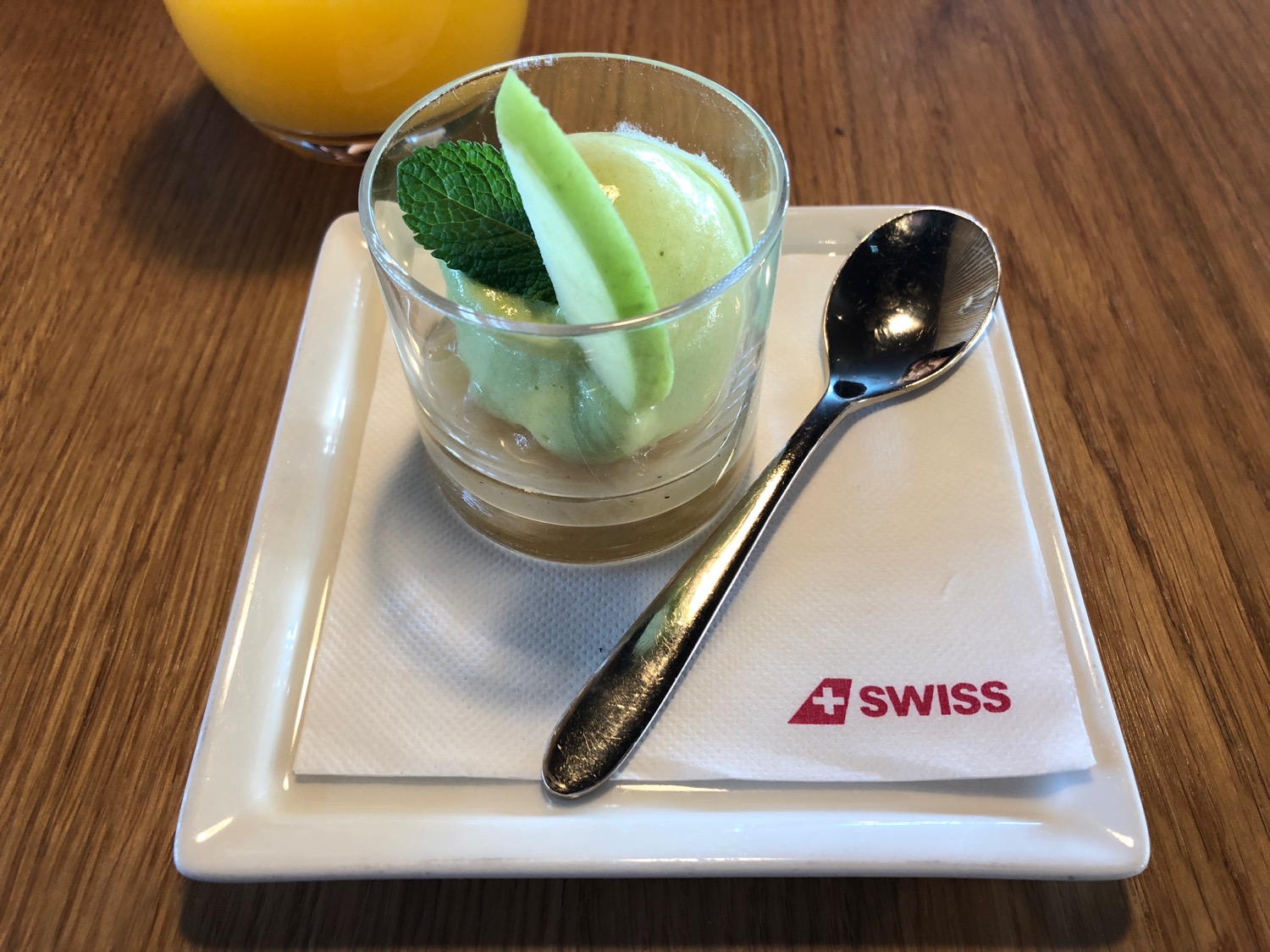 a dessert on a plate with a spoon