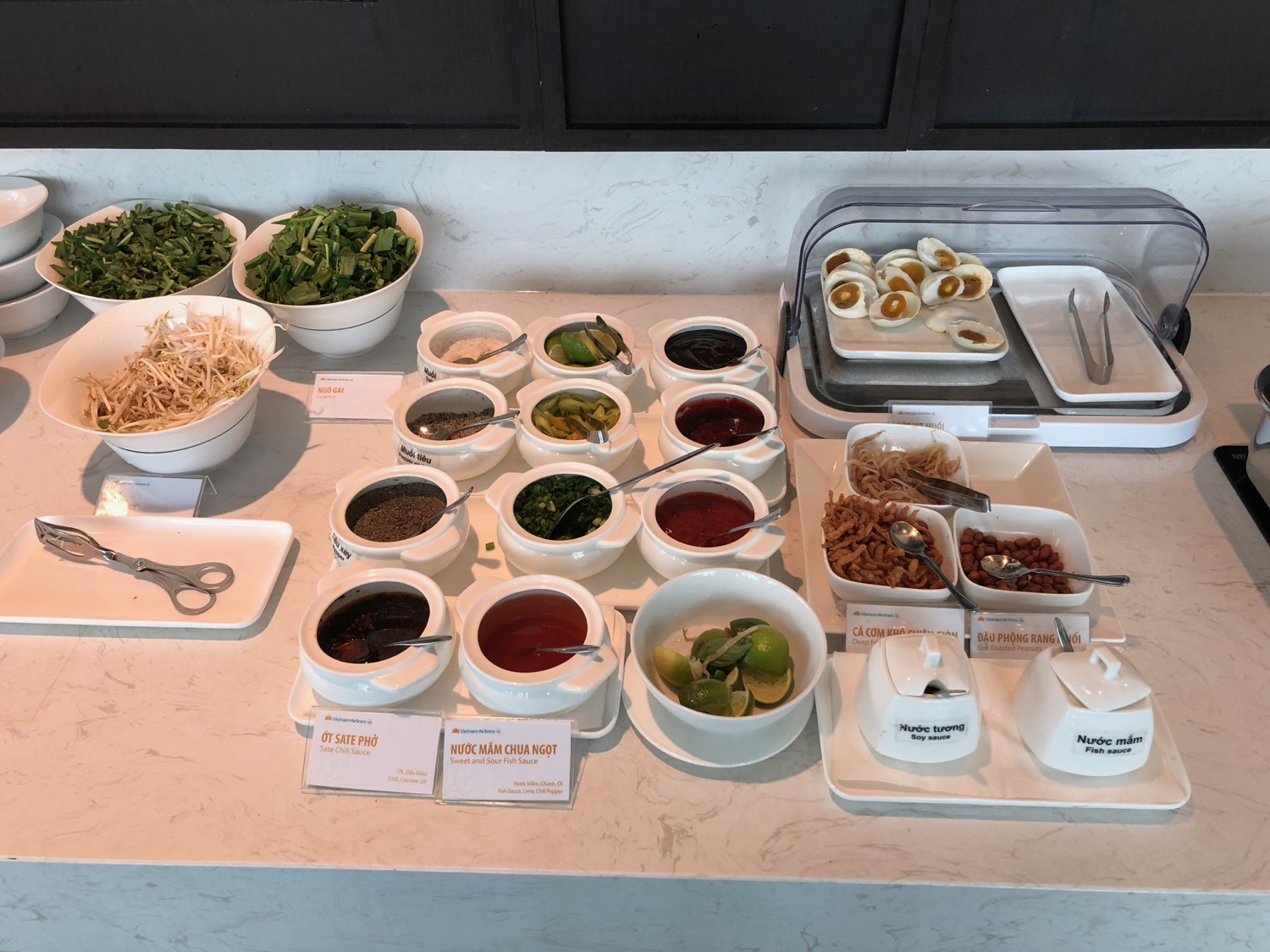 a buffet table with different types of food