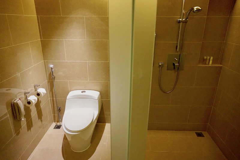 Separate closed-door water closet and shower