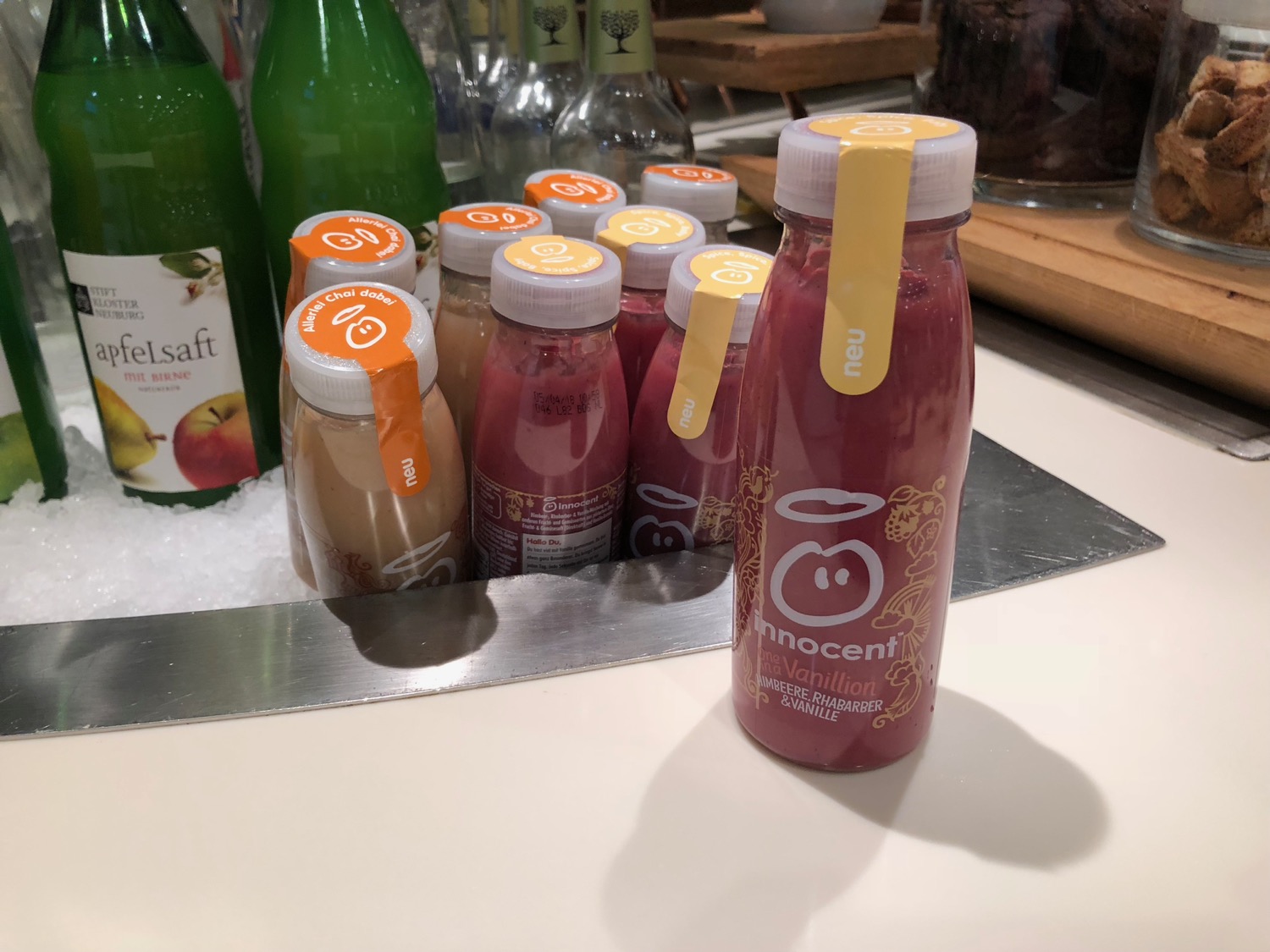 a group of bottles of juice