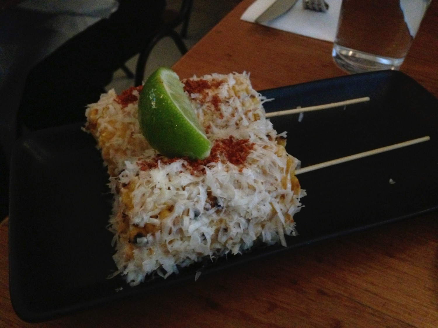 food on a plate with a lime wedge