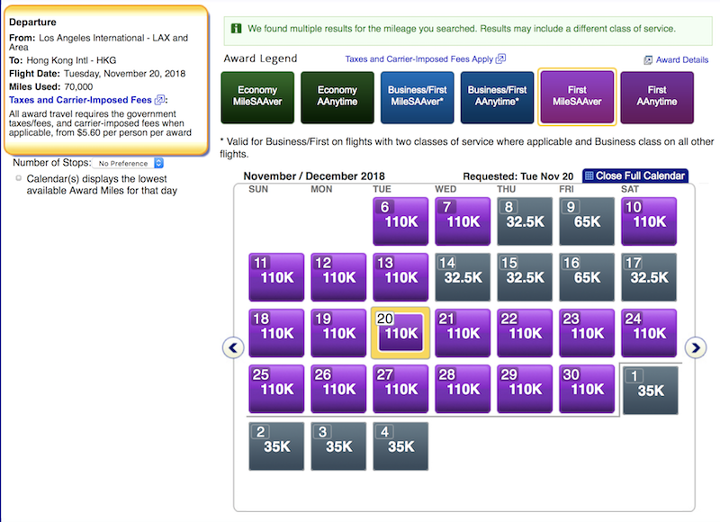 First Class Saver on LAX-HKG outbound flights