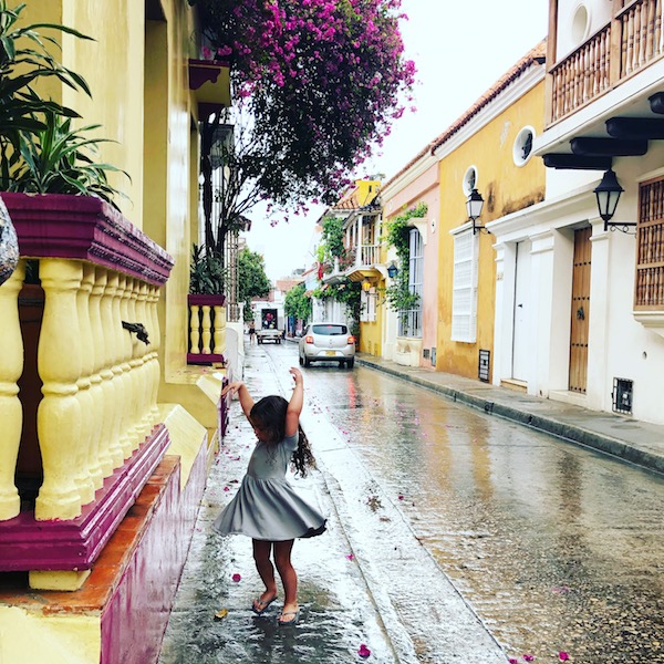 Dancing in the rainy streets of Cartagena.