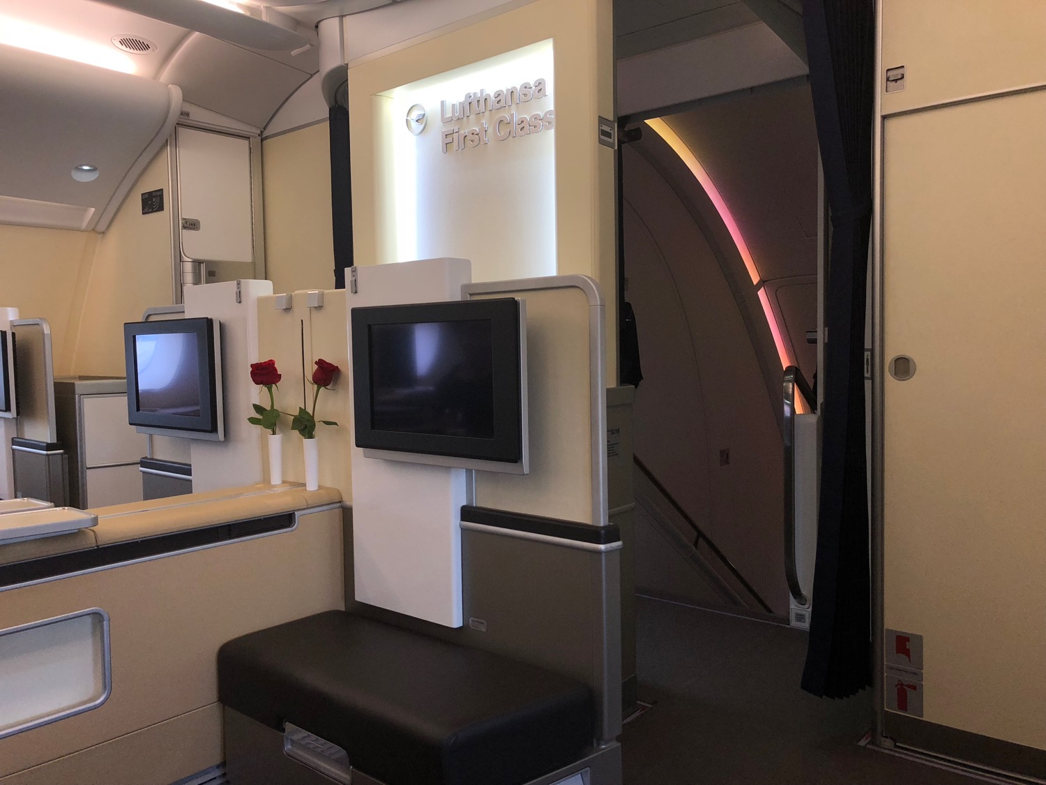 a tv on a wall in a plane