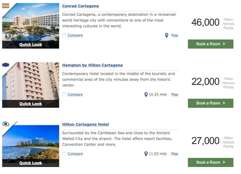 Hilton's award pricing for Cartagena