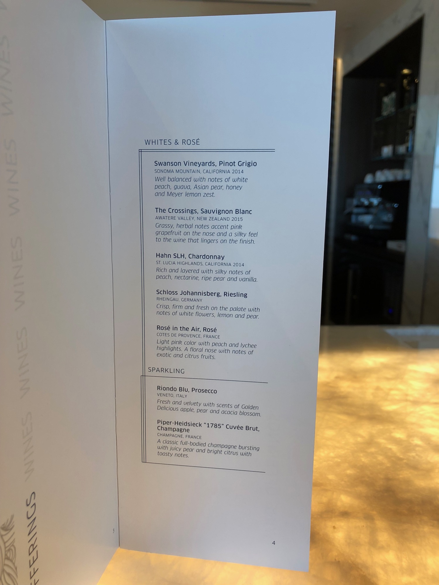 a menu of a wine store