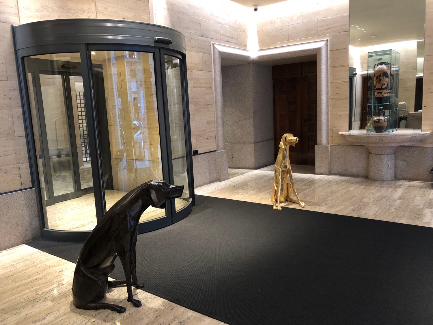 a statue of a dog in a building
