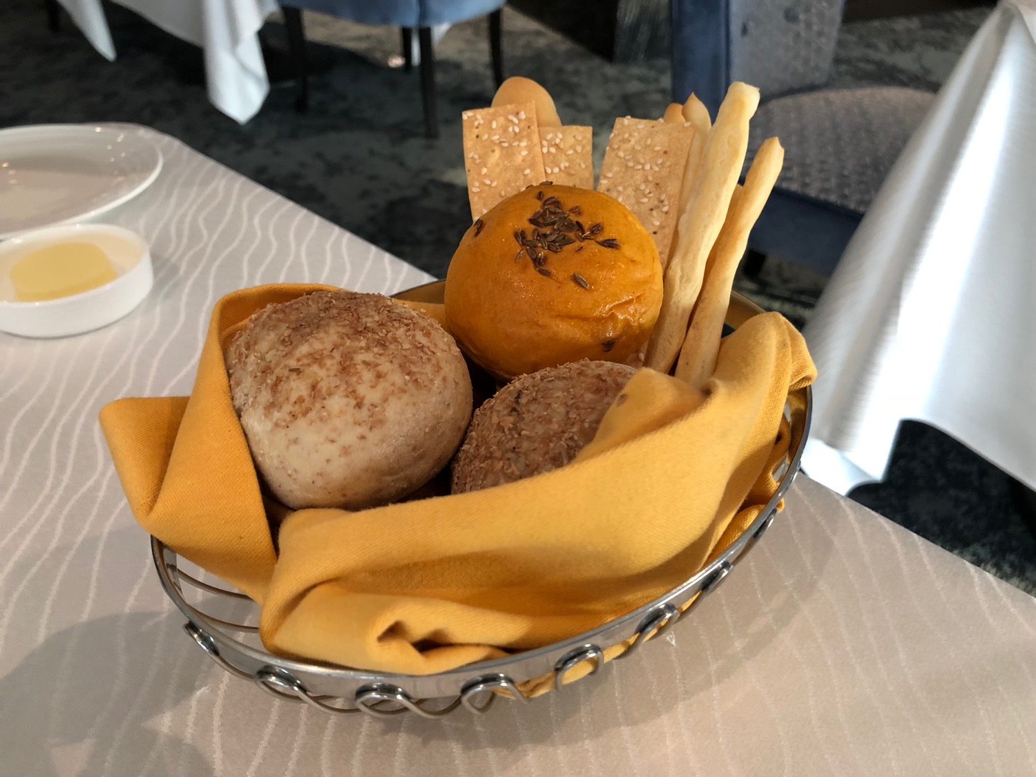 a basket of bread and rolls