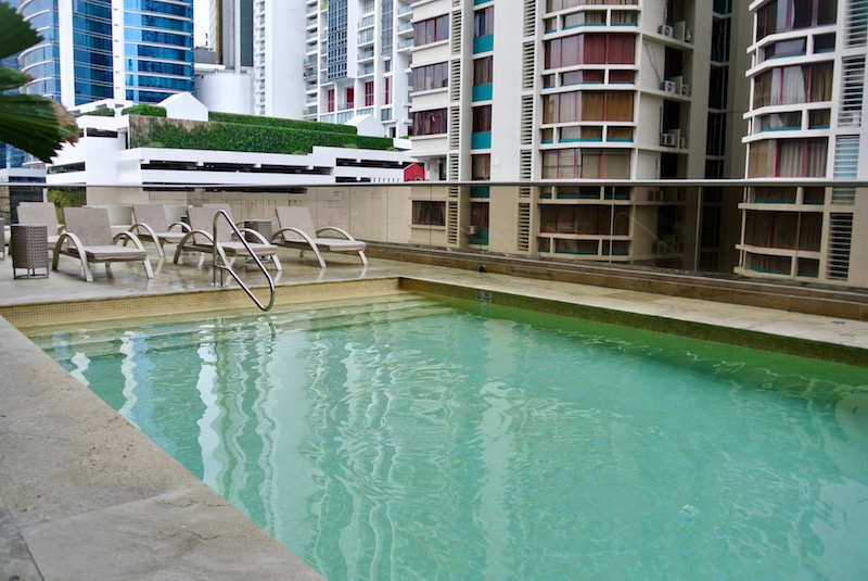 Pool deck offered open air city views