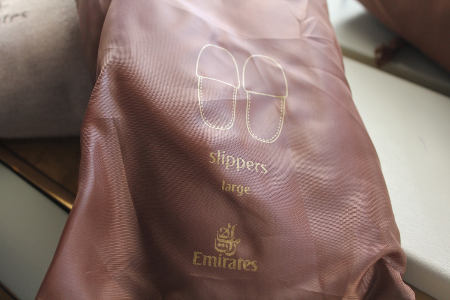a brown bag with slippers on it