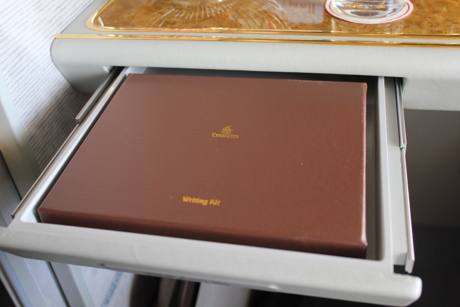 a brown book in a tray