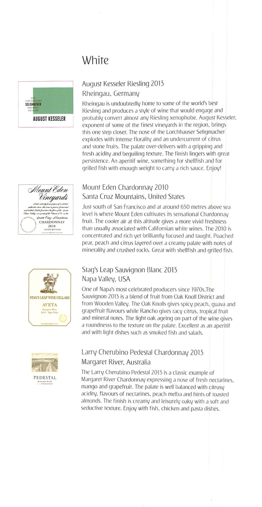 a page of a wine list