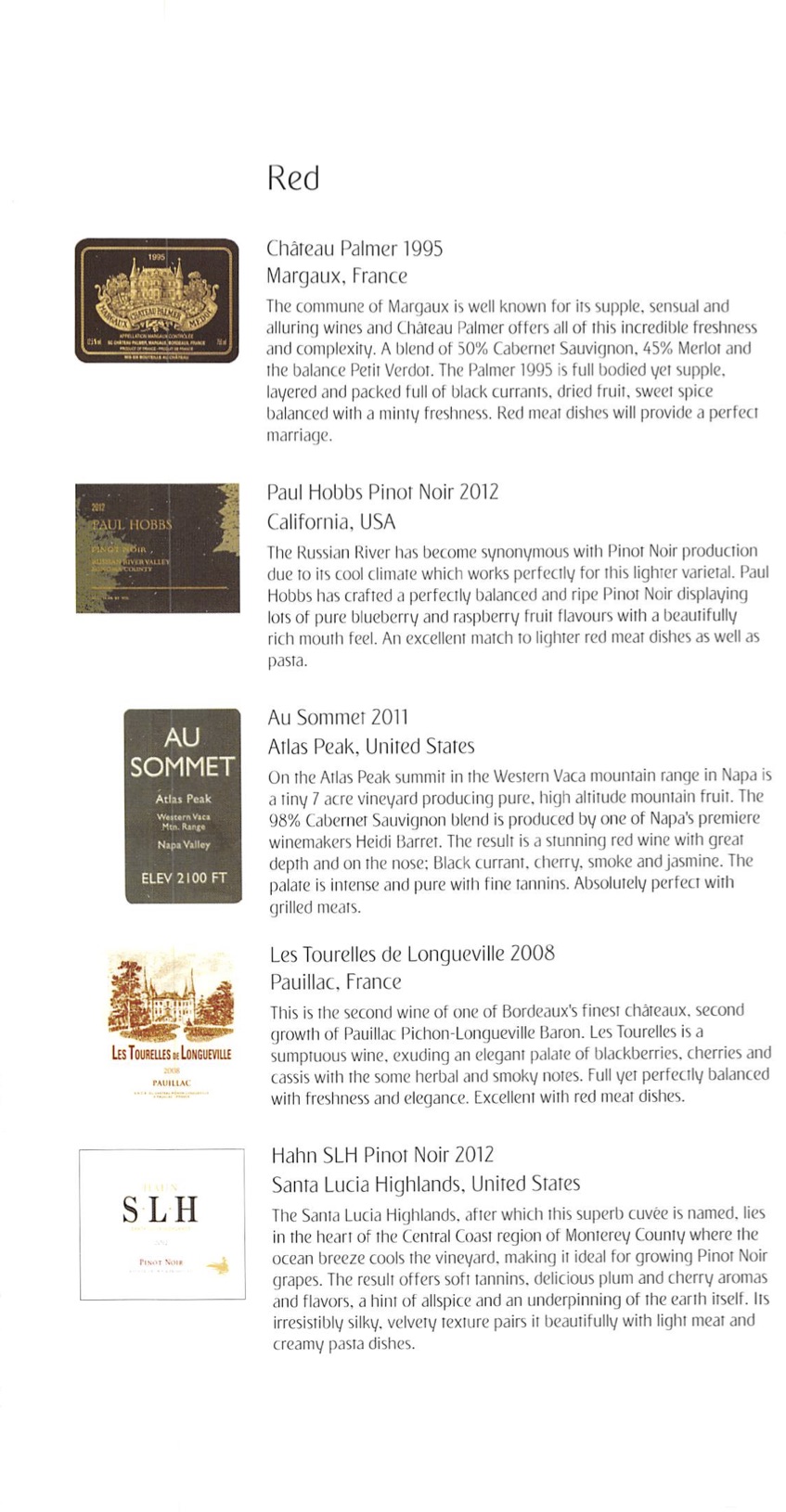 a list of wine labels