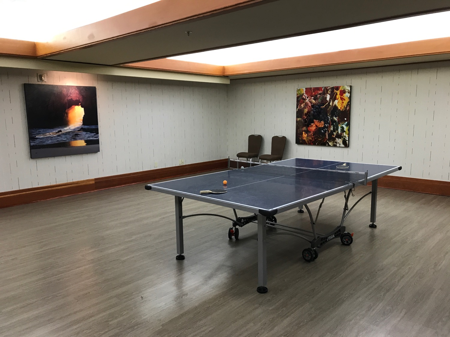 a ping pong table in a room