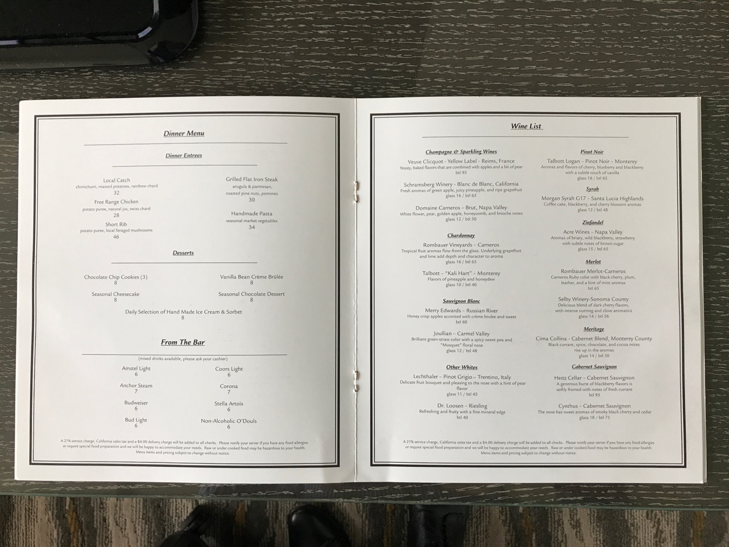 a open menu on a table