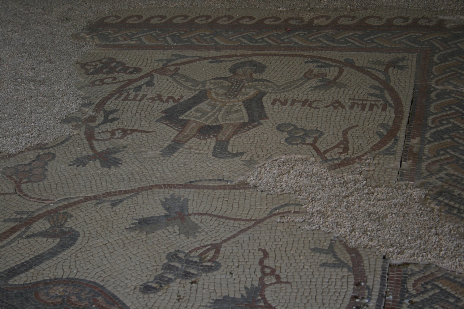 a mosaic of a person with a tree and grapes