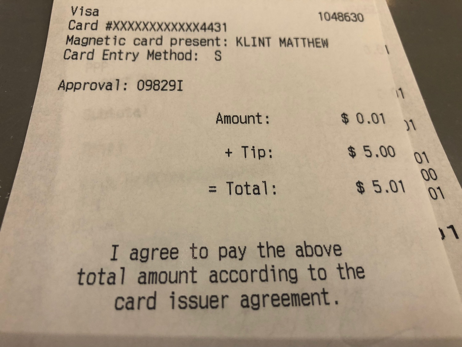 a close up of a receipt