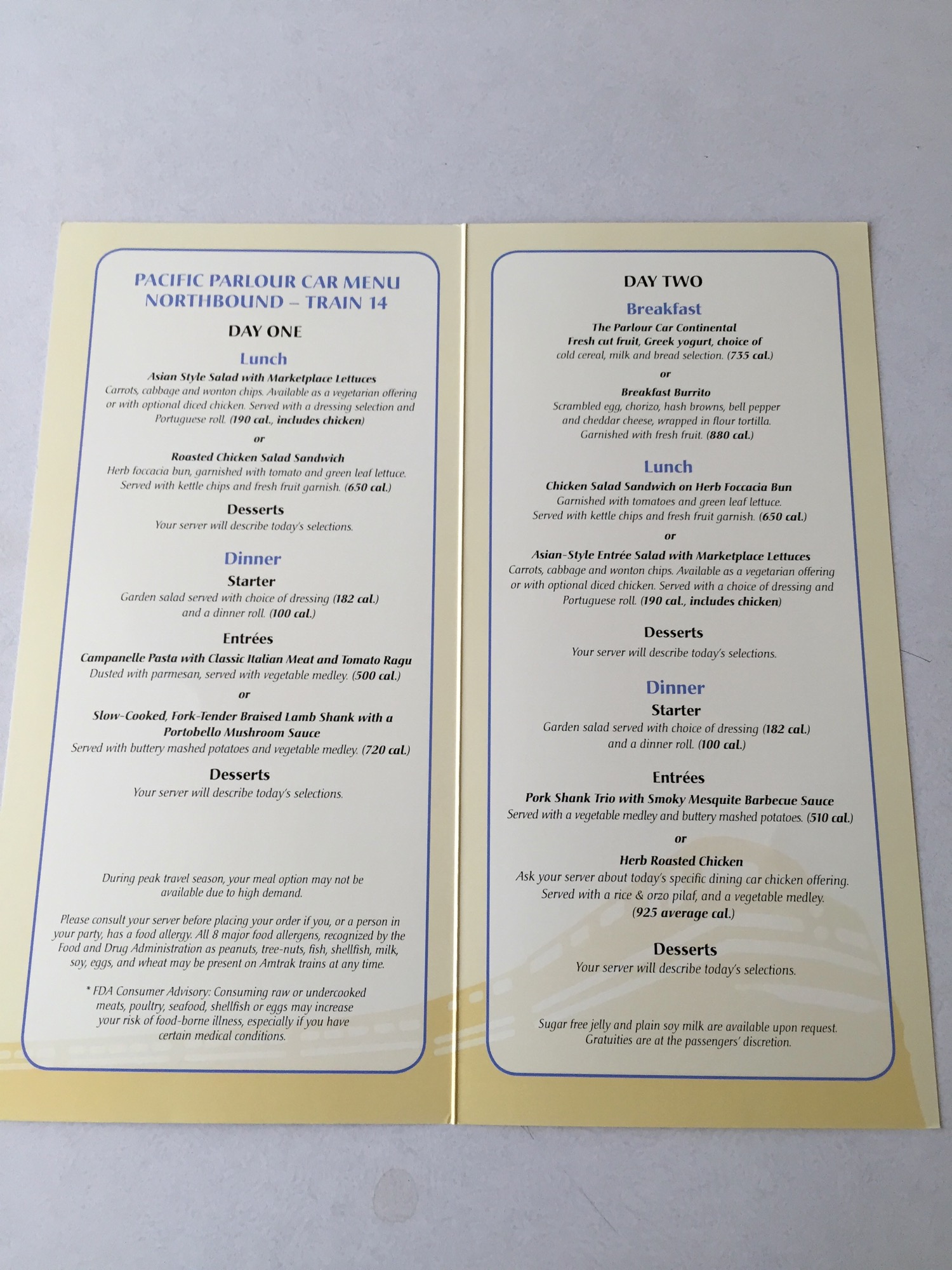 a menu with blue text and white text