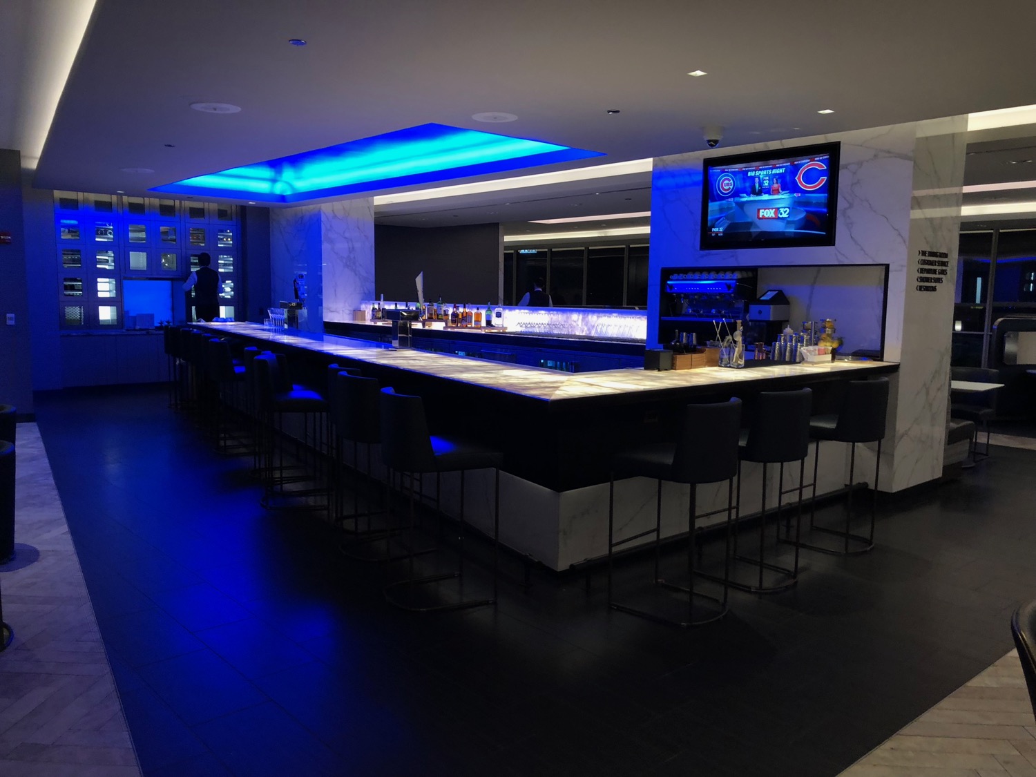 a bar with a blue light