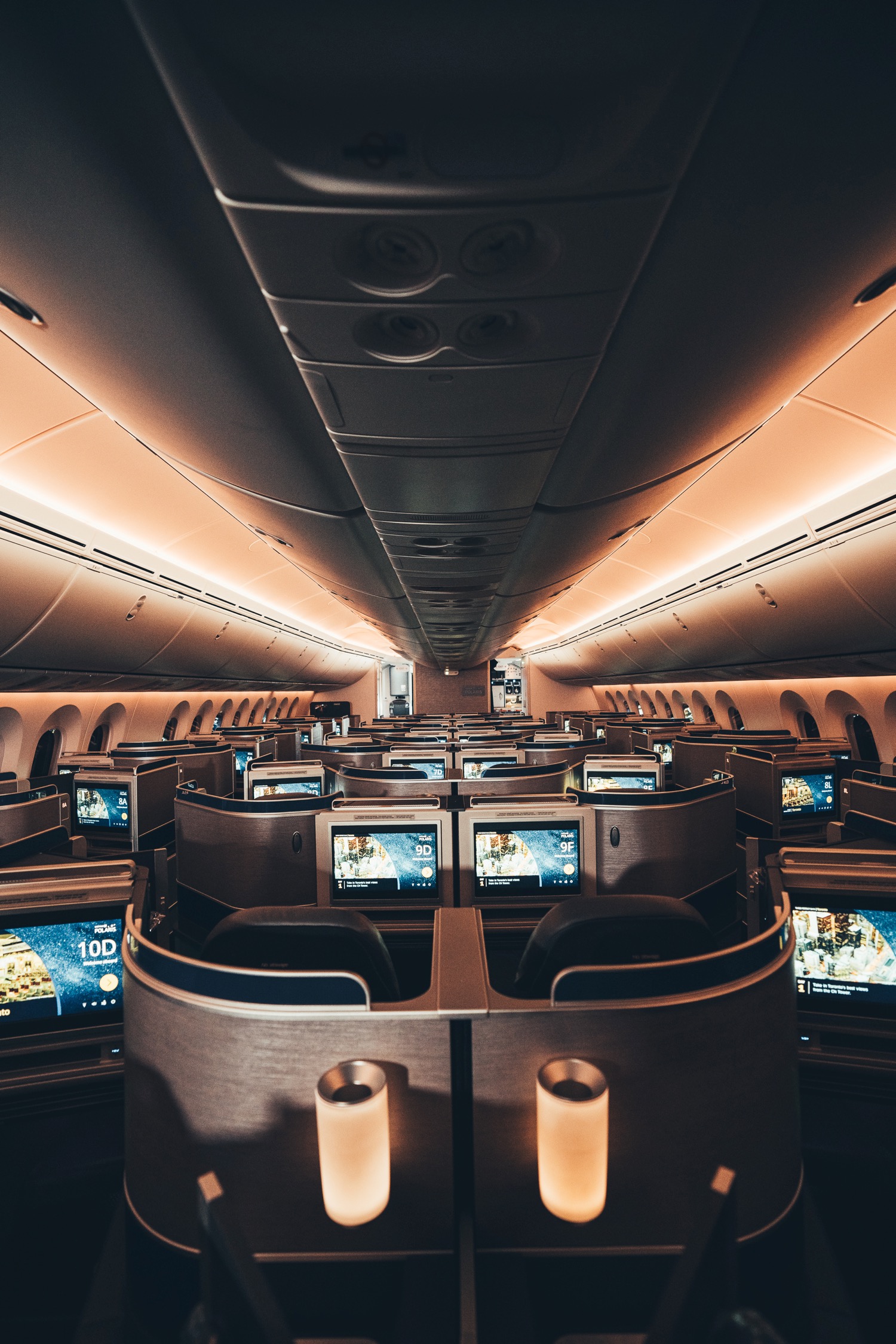 an airplane with rows of computers