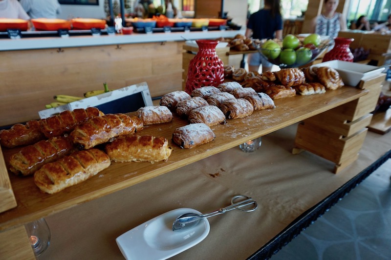 Baked pastries on the breakfast buffet