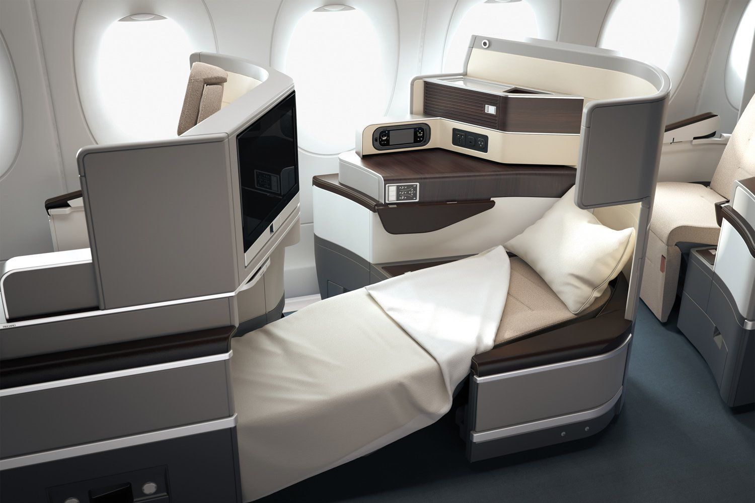 a bed and a bed in a plane