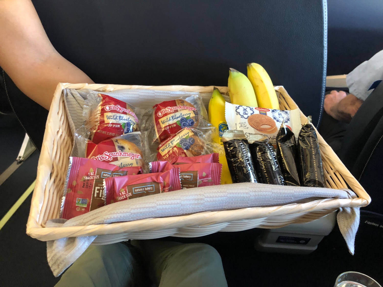 a basket of food on a seat
