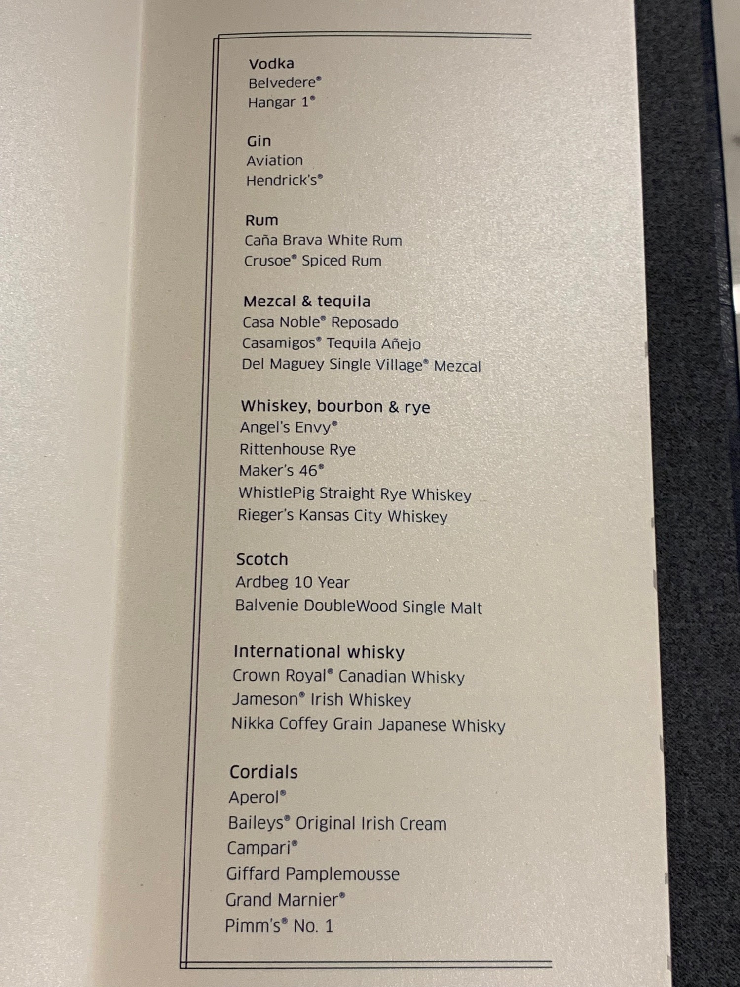 a menu of alcohol in a book