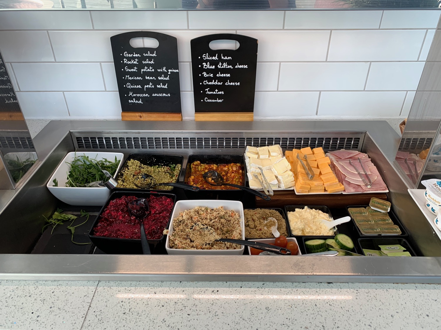 a tray of food in a counter