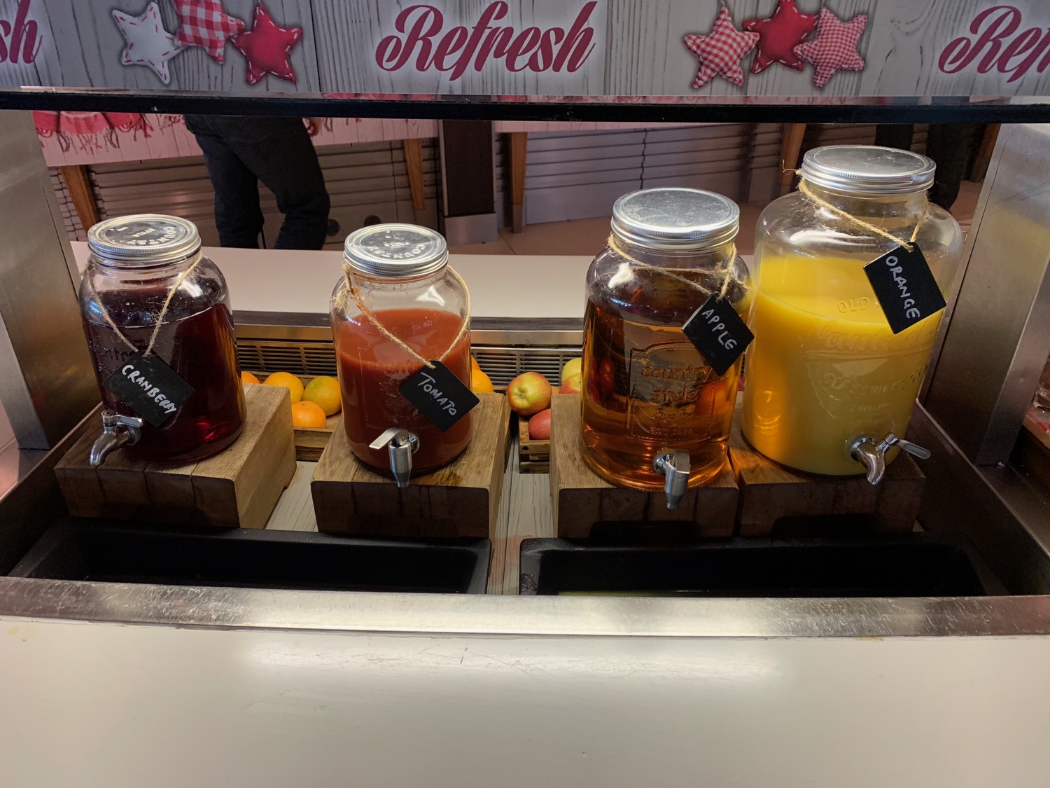 a group of juices in a row