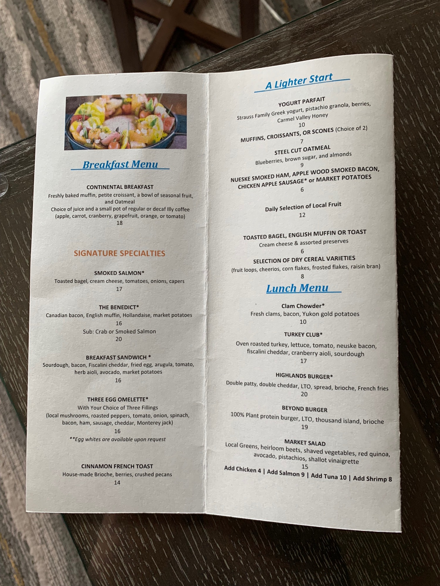 a menu with a picture of a bowl of food