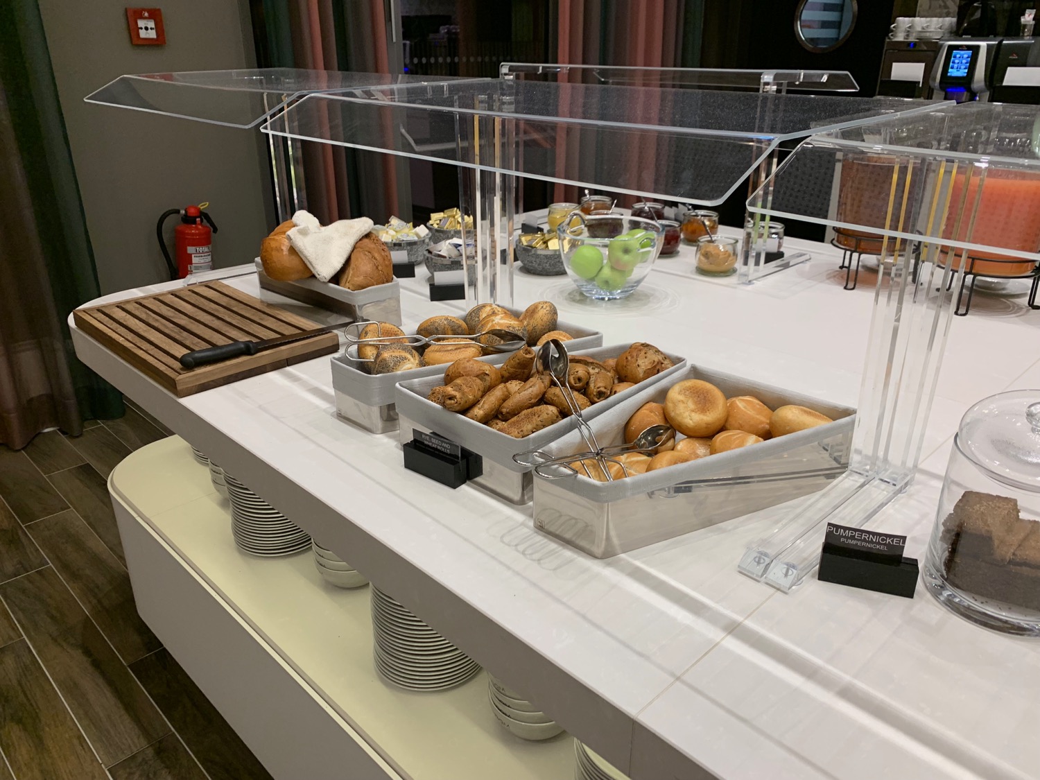 a buffet table with food