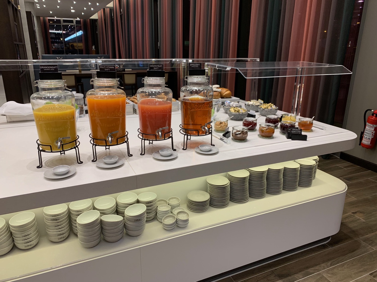 a buffet table with different drinks