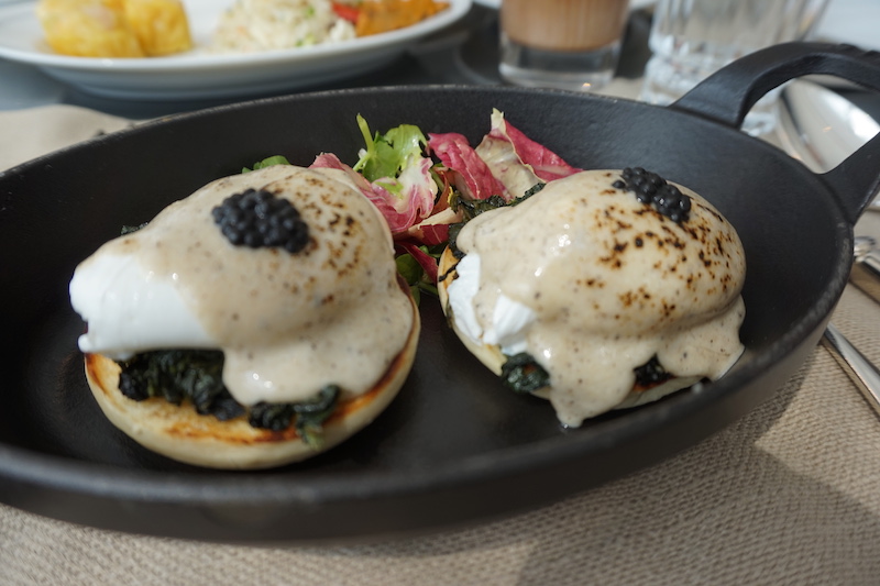Waldorf's take on eggs Benedict with truffle sauce and caviar