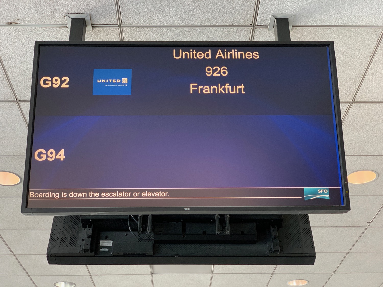 a screen with an airport name