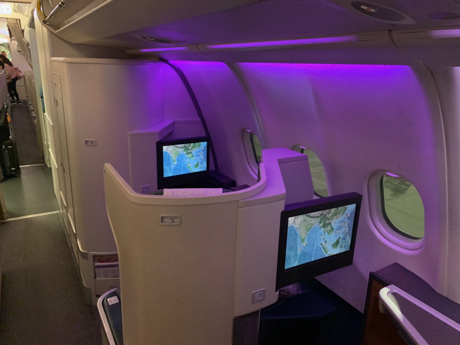a plane with a purple light