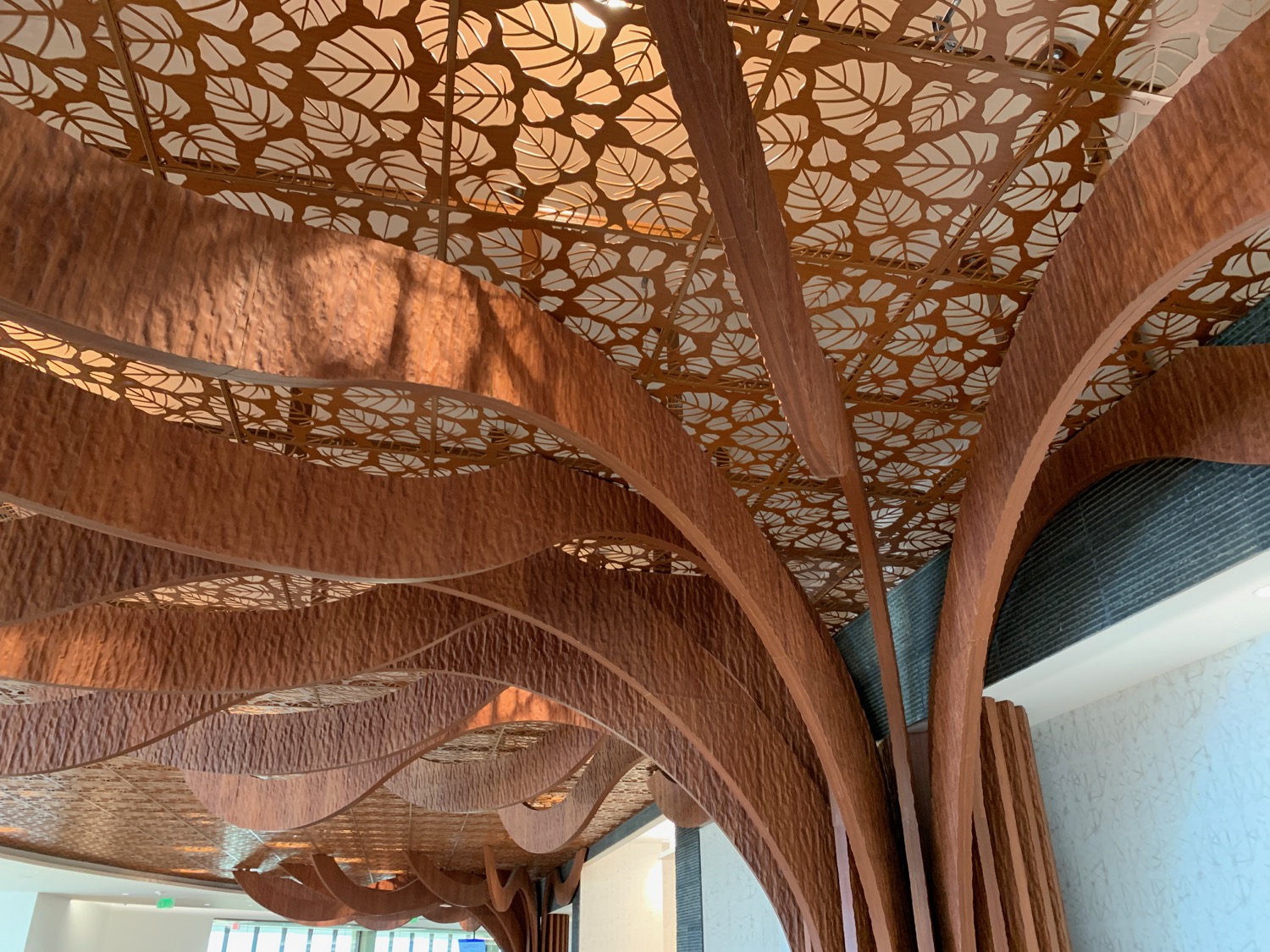 a ceiling with a carved wood design