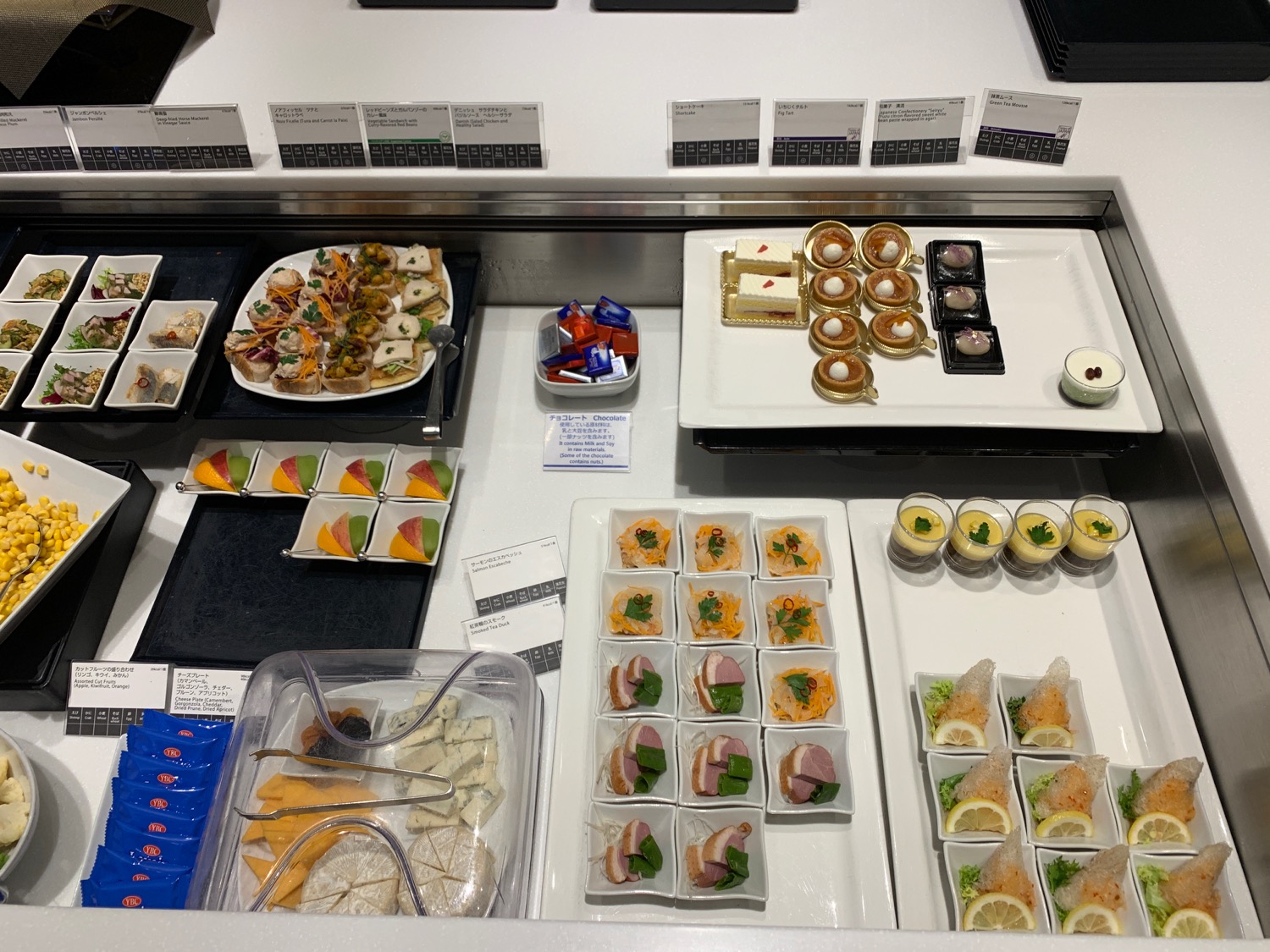 a counter with different food items