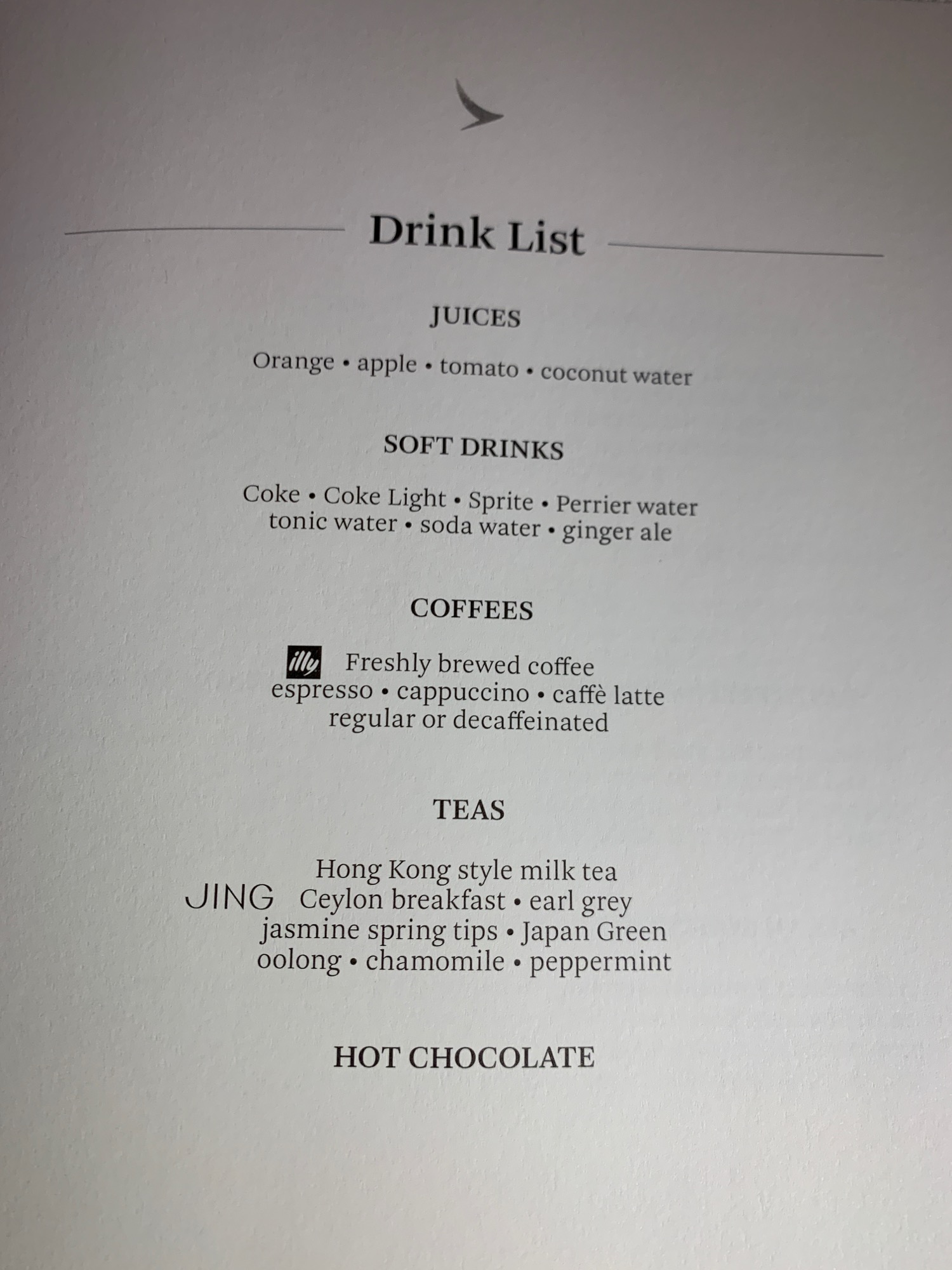 a menu of drinks and coffees