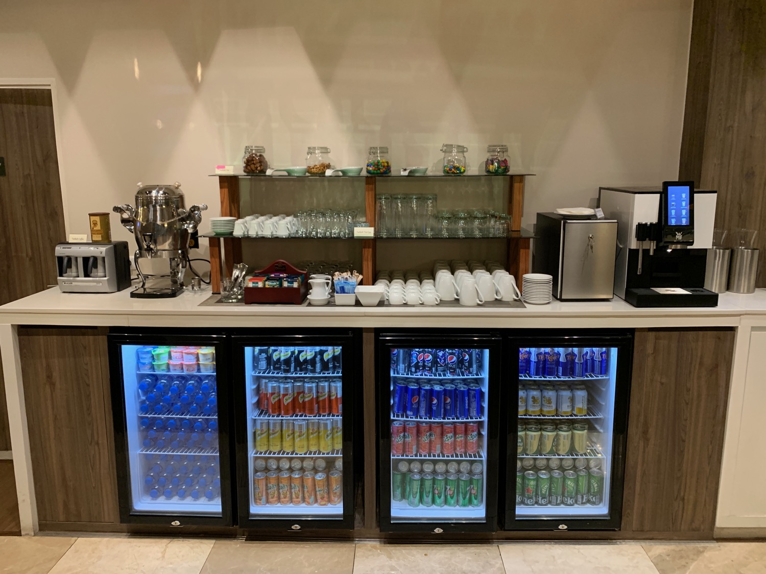 a beverage coolers and drinks on a counter
