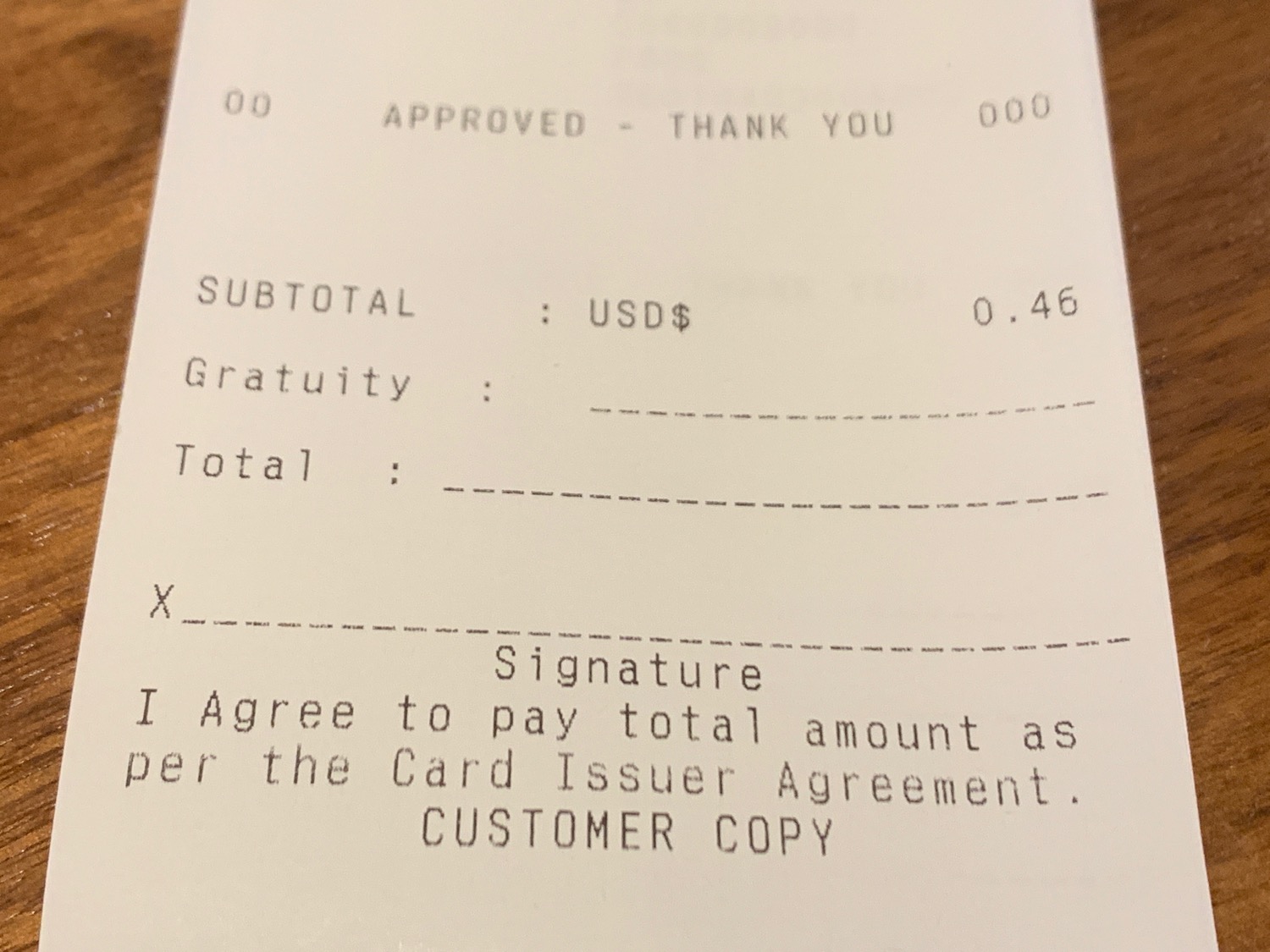 a receipt on a table